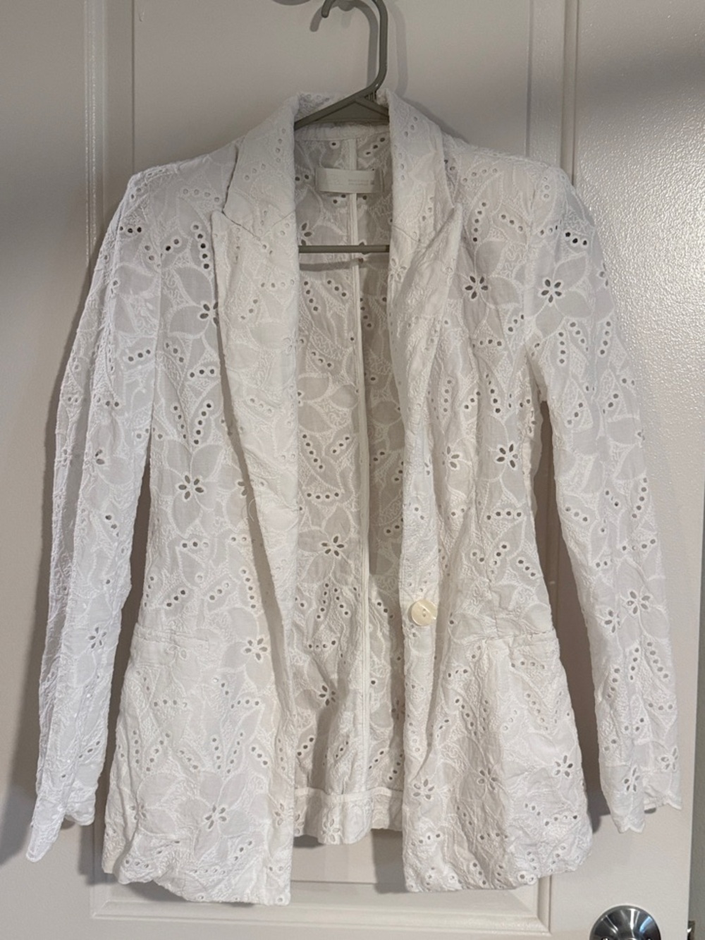 Zara White Eyelet Lace Blazer - Floral Cutout Jacket
